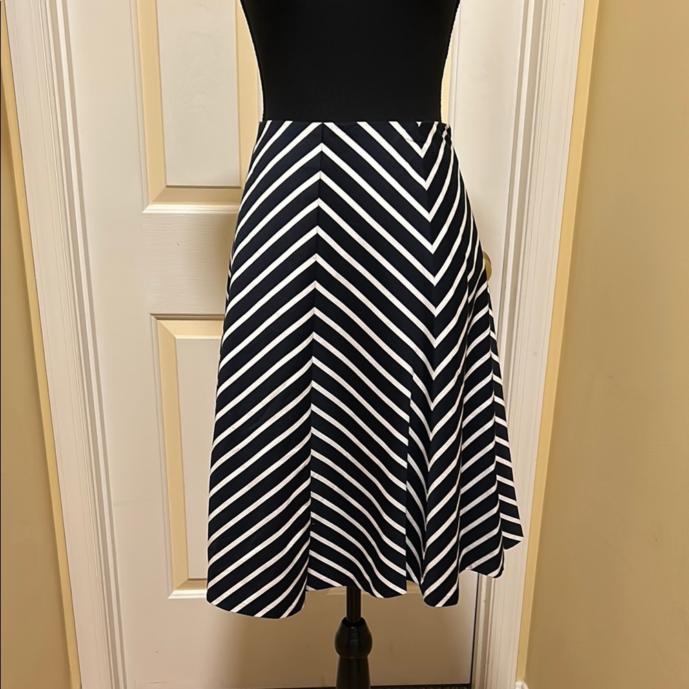 The Limited Navy and White Asymmetrical A-Line Skirt